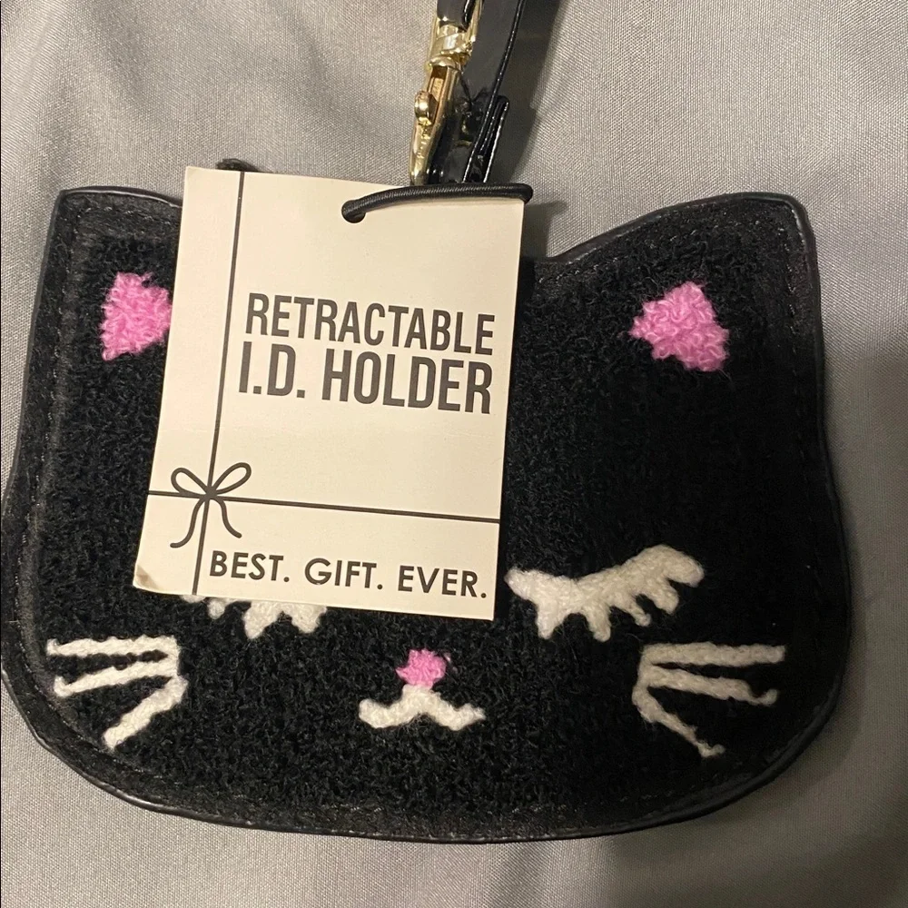 Black Cat Wristlet Card Holder with Pink Accents